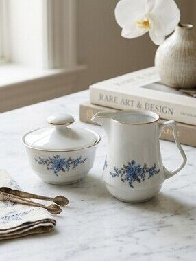 Vintage Henneberg GDR Porcelain Creamer & Sugar Bowl Set Floral Pattern